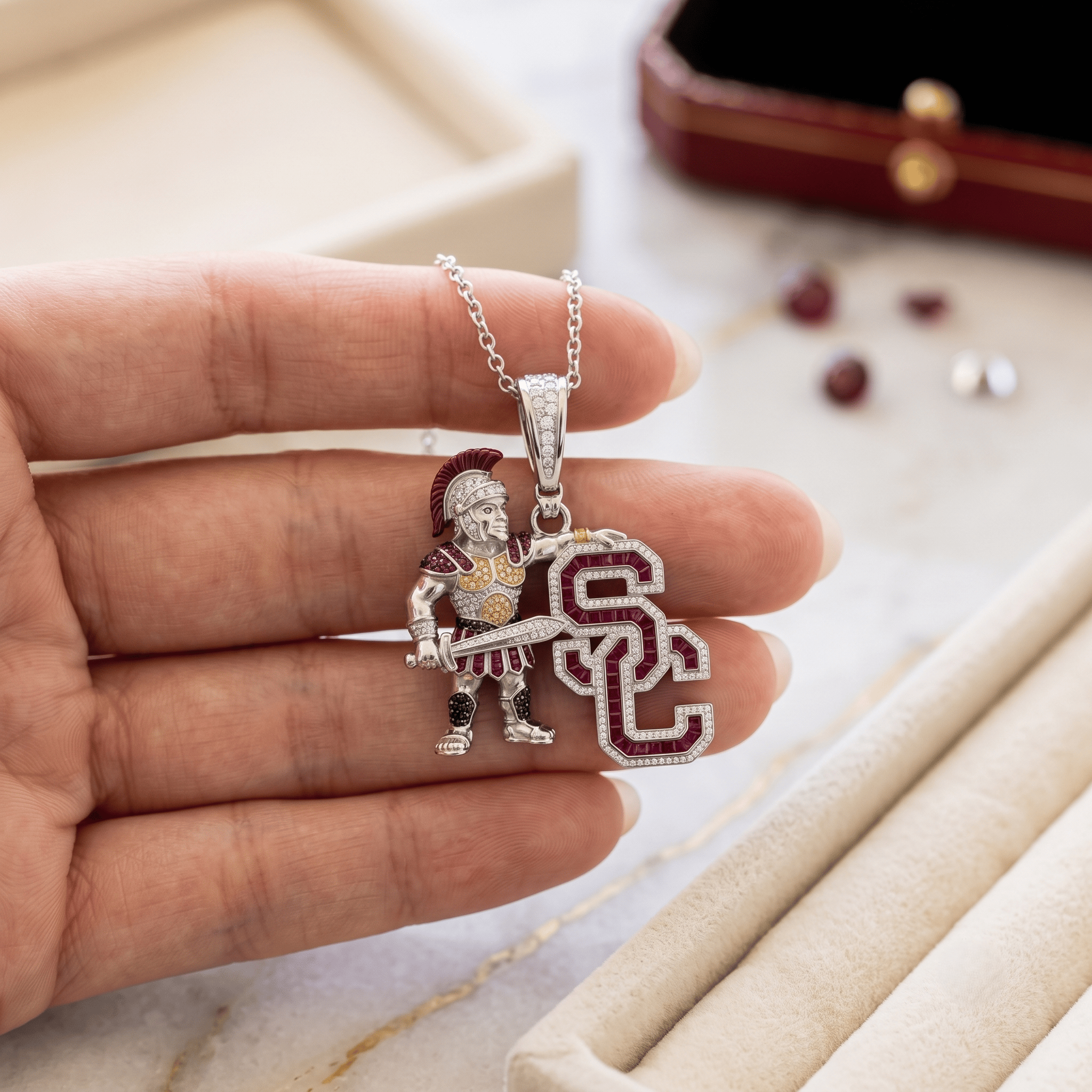 USC Solid Gold Chain with Diamond Pendant HTTT