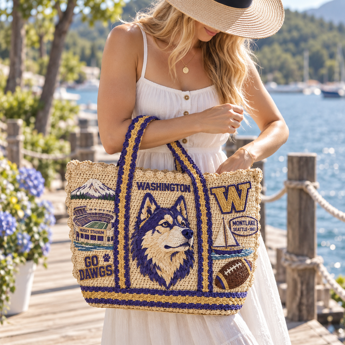 WSH Straw-Style Embellished Tote Bag HTTT