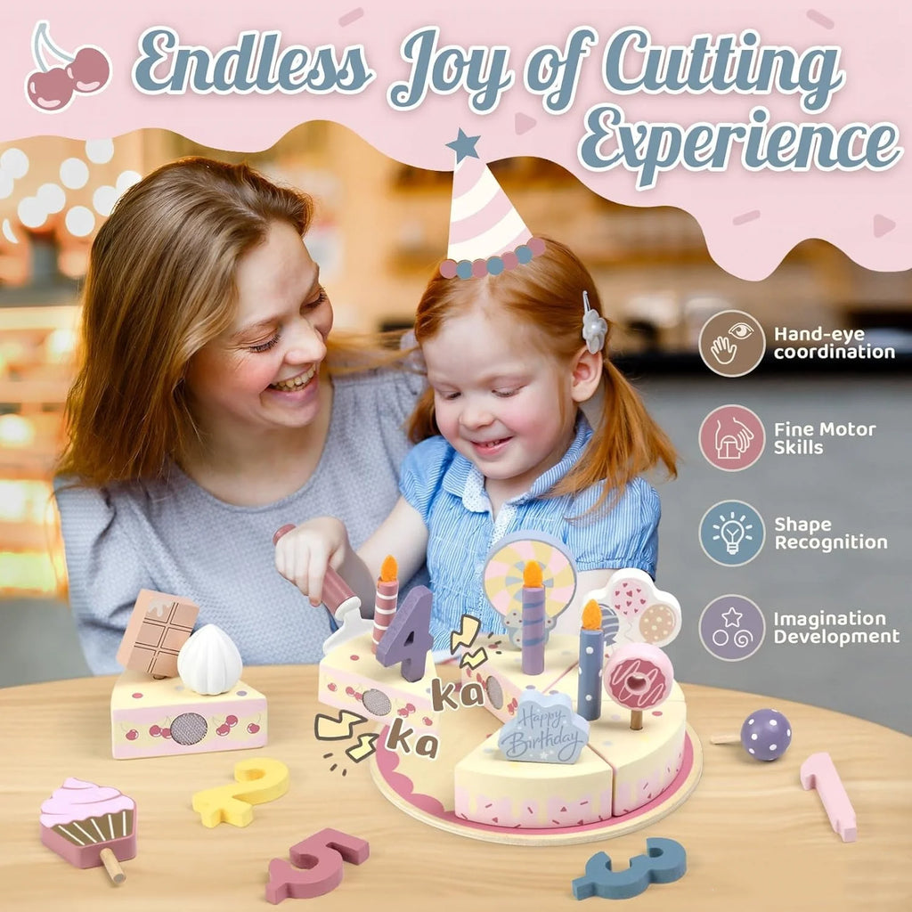 Wooden Kids Kitchen Toys Simulation Birthday Cake Toy Pretend Play Cutting Food Game Children Role Play Toy Gifts for Boy Girl
