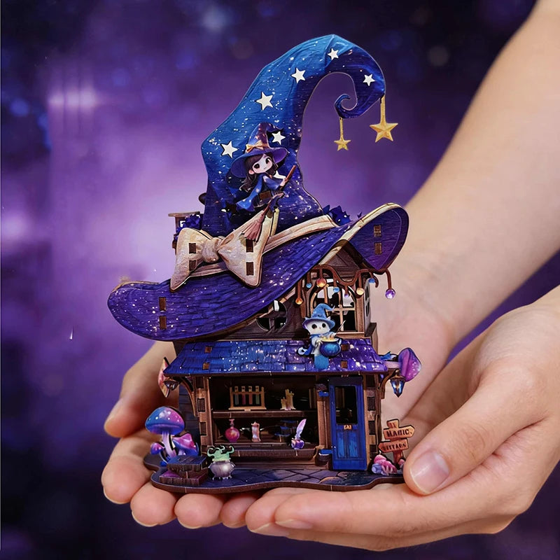 New Wonderland Magic House Wooden Building Blocks Miniature Model LED Kit DIY Assembly Toy for Child Adult Birthday Gift Casa