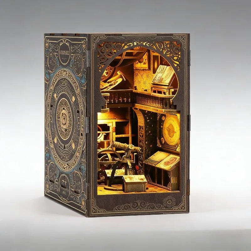 Astronomy Museum Book Nook DIY Kit, 3D Wooden Puzzle Bookend Miniature House Model Handmade Craft Gift for Adults