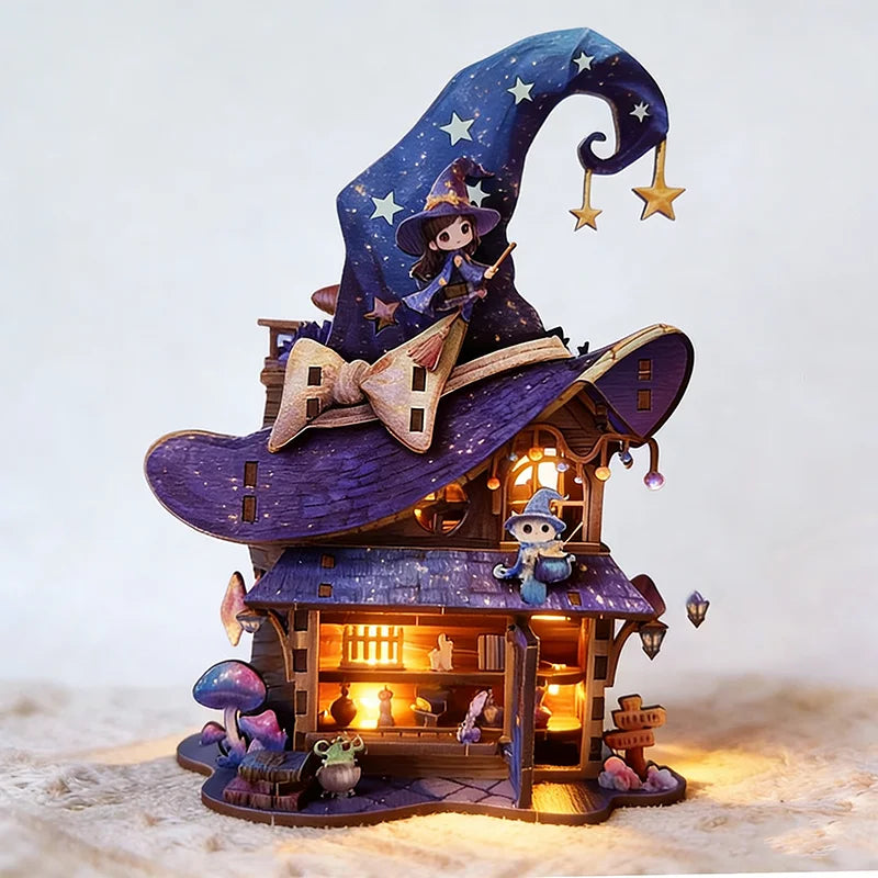 New Wonderland Magic House Wooden Building Blocks Miniature Model LED Kit DIY Assembly Toy for Child Adult Birthday Gift Casa