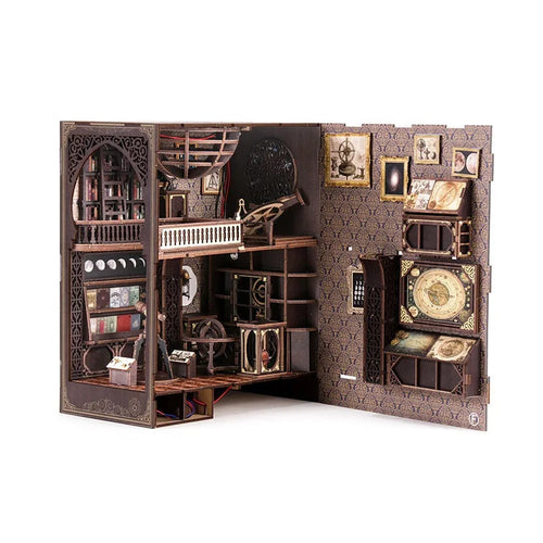 Astronomy Museum Book Nook DIY Kit, 3D Wooden Puzzle Bookend Miniature House Model Handmade Craft Gift for Adults